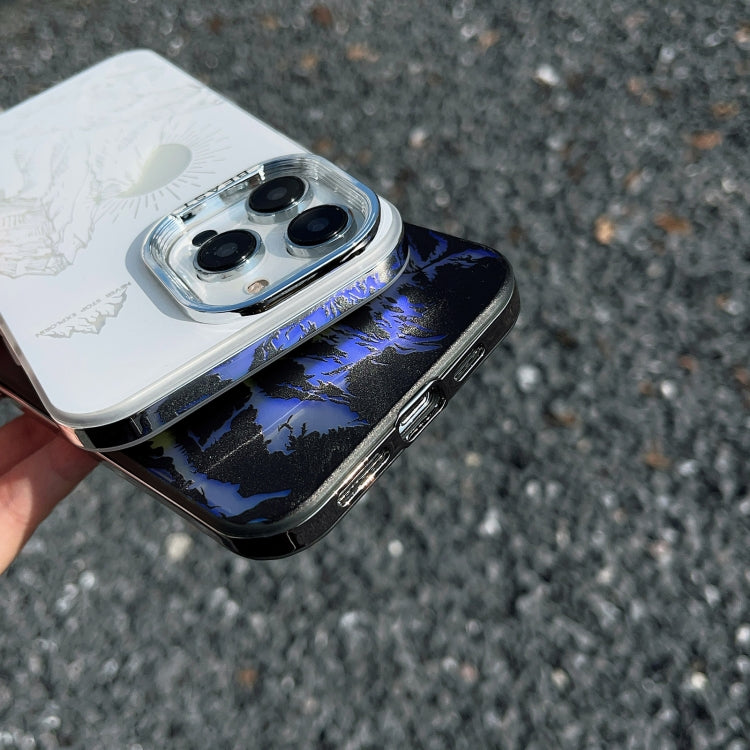 For iPhone 15 Pro 2 in 1 Aurora Electroplating Frame Phone Case(Snowy Mountains Black) - HoMEdemic™ 