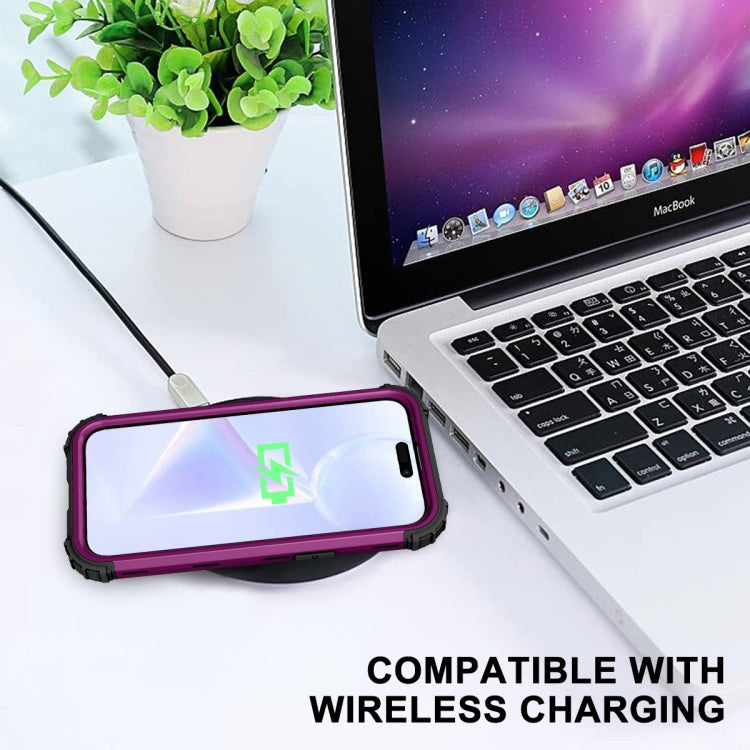 For iPhone 15 Pro 3 in 1 Silicone Hybrid PC Shockproof Phone Case(Purple) - HoMEdemic™ 