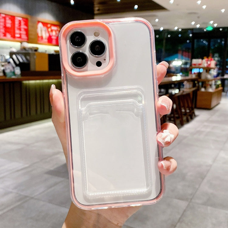 For iPhone 15 Pro 360 Clear PC Hybrid  TPU Phone Case with Card Slot(Pink) - HoMEdemic™ 