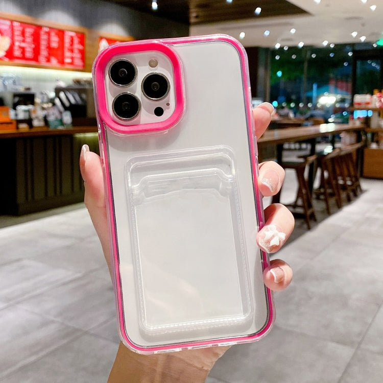 For iPhone 15 Pro 360 Clear PC Hybrid  TPU Phone Case with Card Slot(Rose Red) - HoMEdemic™ 