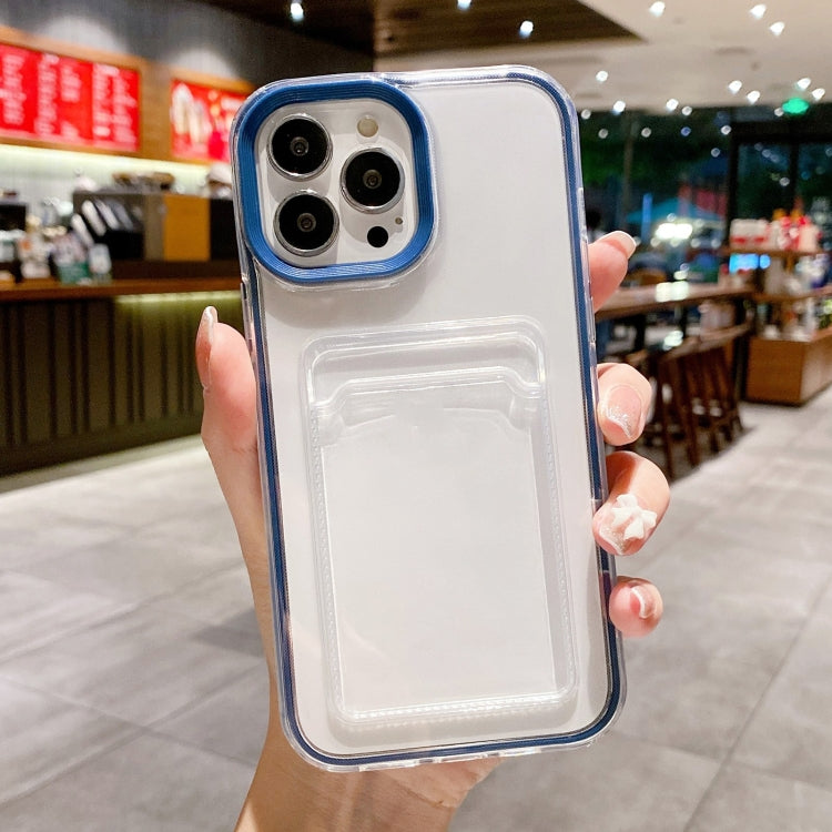 For iPhone 15 Pro 360 Clear PC Hybrid  TPU Phone Case with Card Slot(Royal Blue) - HoMEdemic™ 