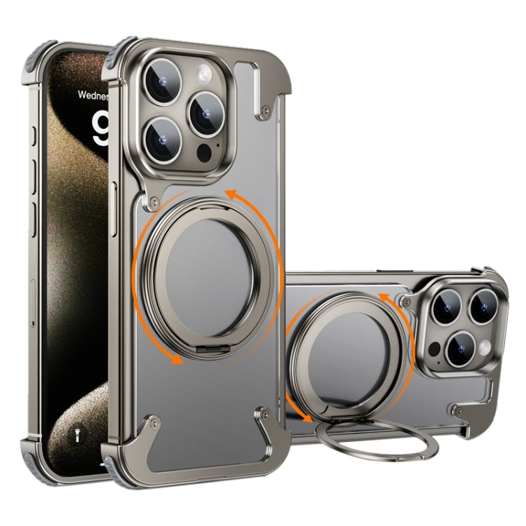 For iPhone 15 Pro 360 Degree Rotation MagSafe Stand Metal Phone Case(Frosted Silver) - HoMEdemic™ 