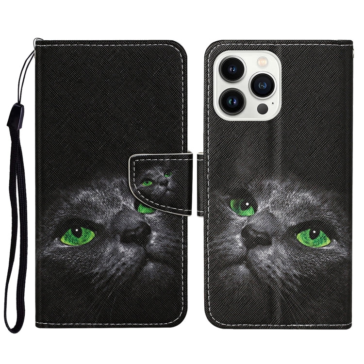 For iPhone 15 Pro 3D Colored Drawing Flip Leather Phone Case(Black Cat) - HoMEdemic™ 