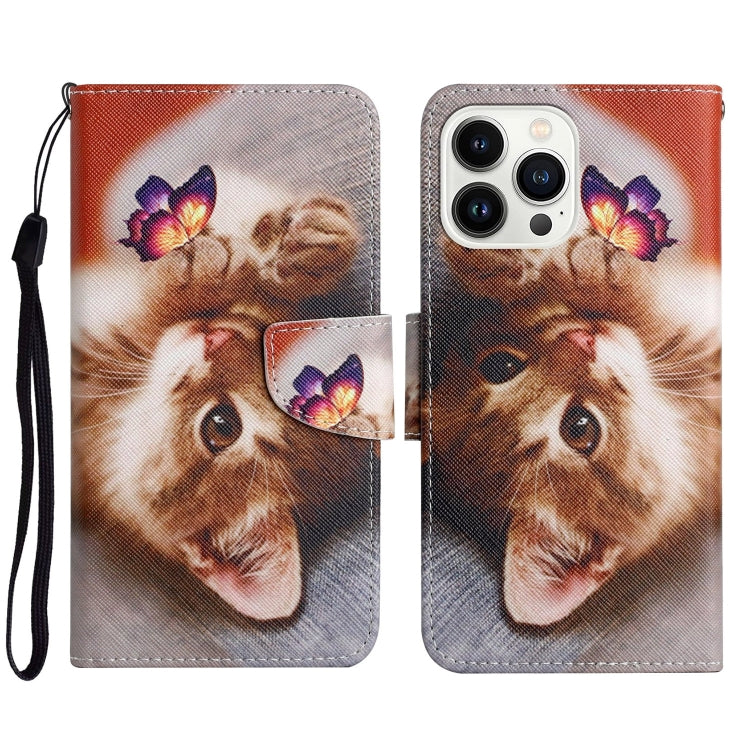For iPhone 15 Pro 3D Colored Drawing Flip Leather Phone Case(Butterfly Cat) - HoMEdemic™ 