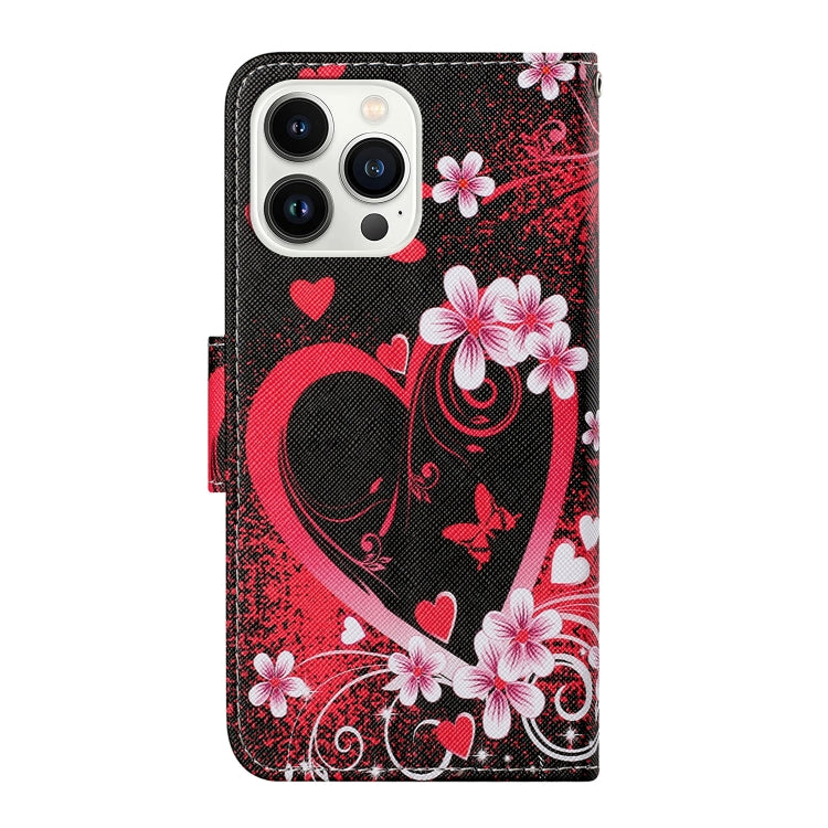 For iPhone 15 Pro 3D Colored Drawing Flip Leather Phone Case(Red Heart) - HoMEdemic™ 