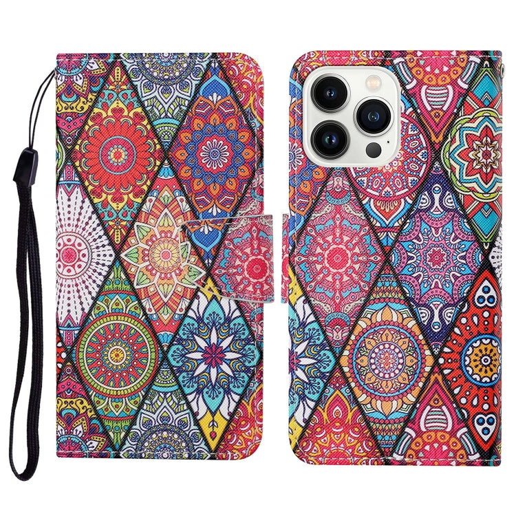 For iPhone 15 Pro 3D Colored Drawing Flip Leather Phone Case(Rhombus Totem) - HoMEdemic™ 