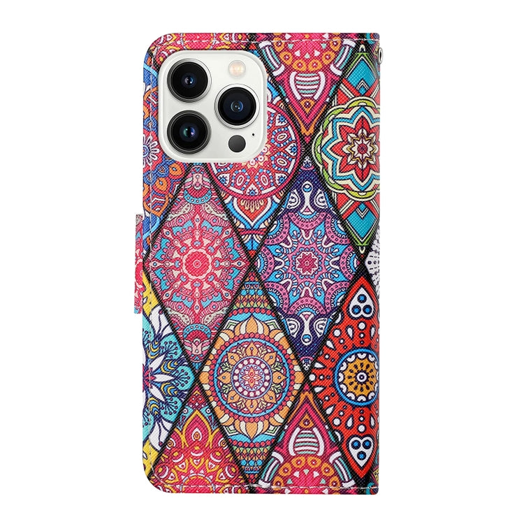 For iPhone 15 Pro 3D Colored Drawing Flip Leather Phone Case(Rhombus Totem) - HoMEdemic™ 