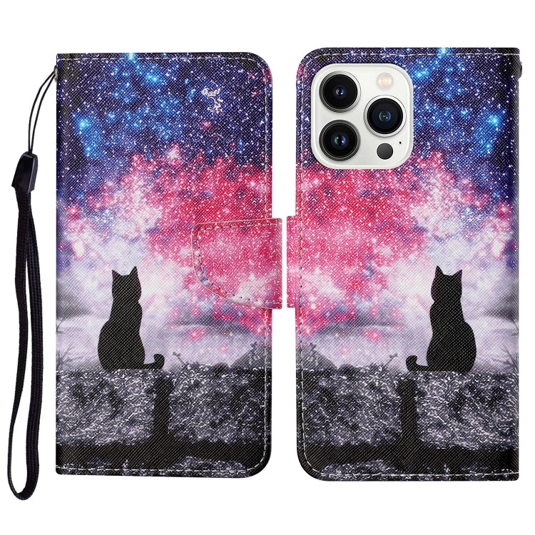 For iPhone 15 Pro 3D Colored Drawing Flip Leather Phone Case(Star Cat) - HoMEdemic™ 