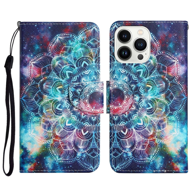For iPhone 15 Pro 3D Colored Drawing Flip Leather Phone Case(Star Mandala) - HoMEdemic™ 