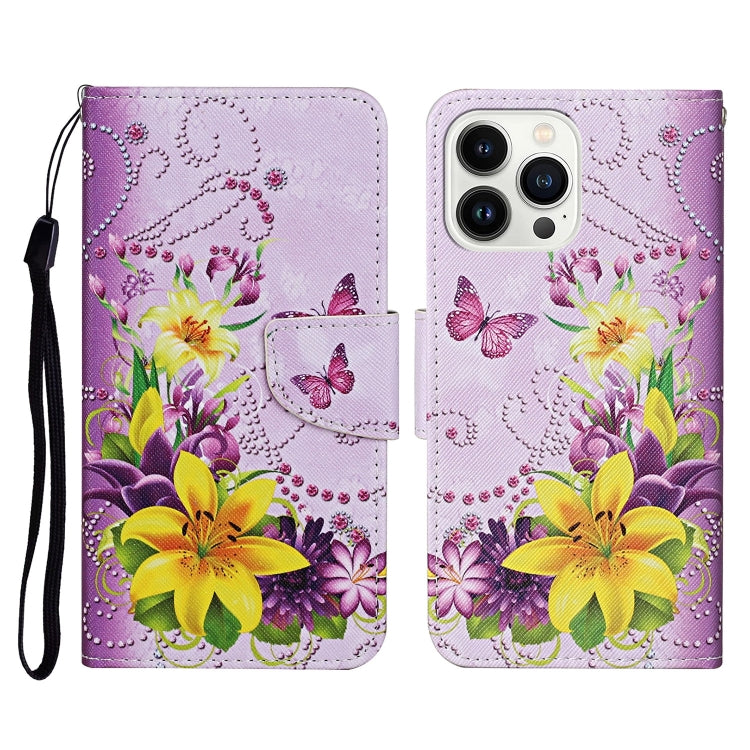 For iPhone 15 Pro 3D Colored Drawing Flip Leather Phone Case(Yellow Flowers) - HoMEdemic™ 
