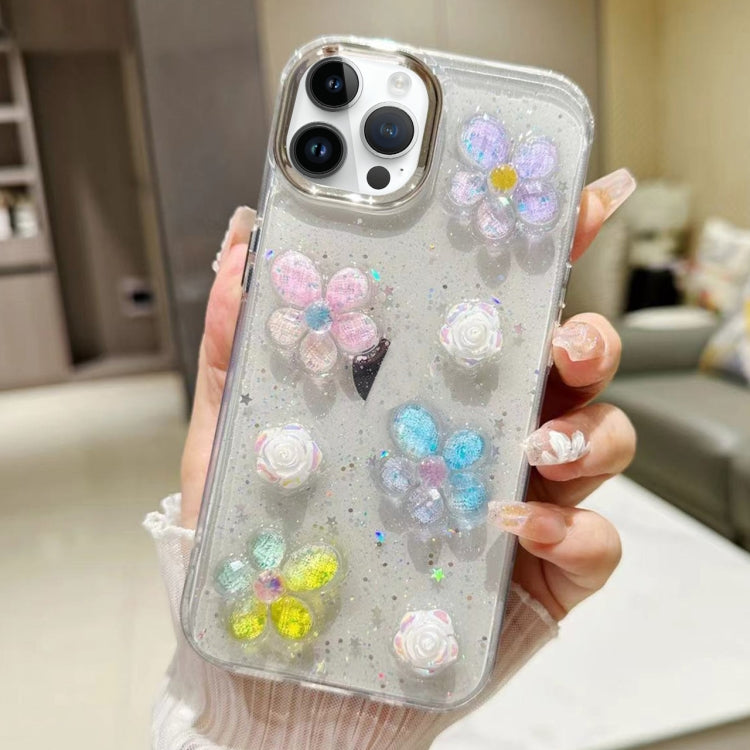 For iPhone 15 Pro 3D Flower Glitter Epoxy TPU Phone Case(Colorful Flowers) - HoMEdemic™ 