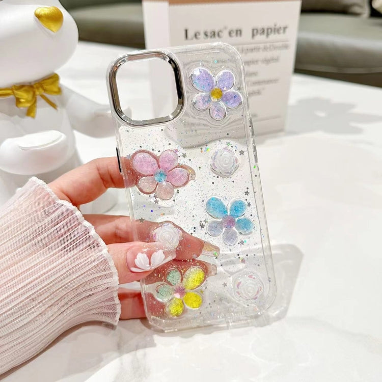 For iPhone 15 Pro 3D Flower Glitter Epoxy TPU Phone Case(Colorful Flowers) - HoMEdemic™ 