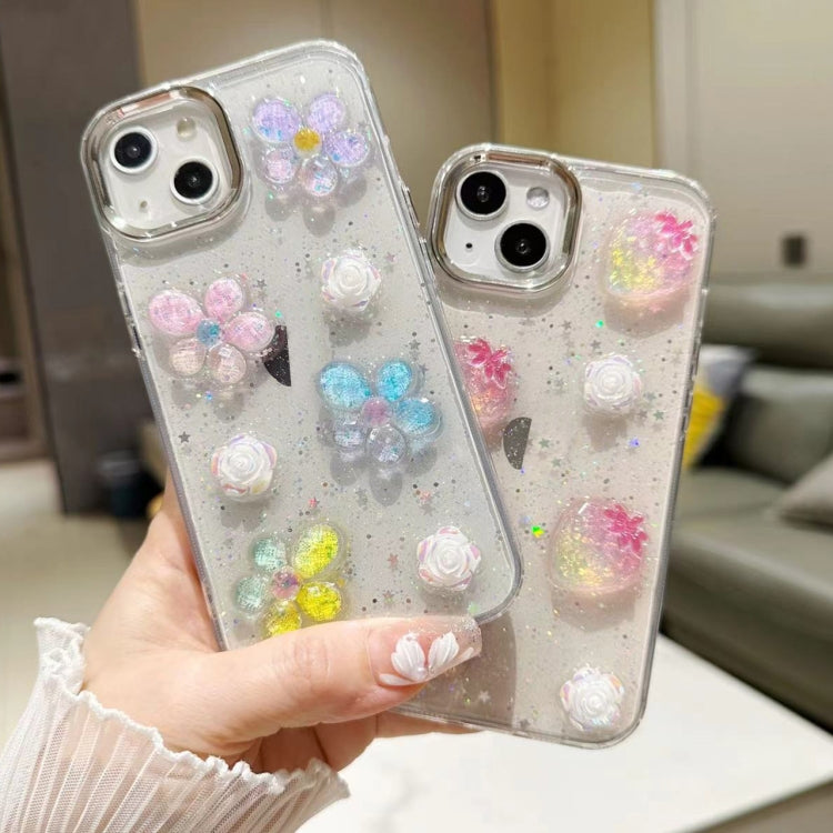 For iPhone 15 Pro 3D Flower Glitter Epoxy TPU Phone Case(Colorful Flowers) - HoMEdemic™ 