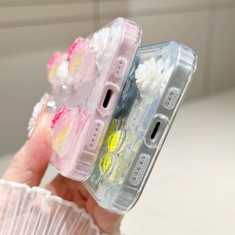 For iPhone 15 Pro 3D Flower Glitter Epoxy TPU Phone Case(Colorful Flowers) - HoMEdemic™ 