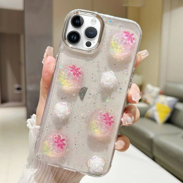 For iPhone 15 Pro 3D Flower Glitter Epoxy TPU Phone Case(Pink Strawberry) - HoMEdemic™ 