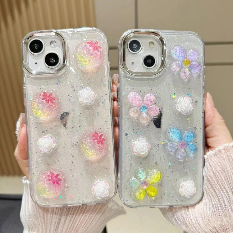 For iPhone 15 Pro 3D Flower Glitter Epoxy TPU Phone Case(Pink Strawberry) - HoMEdemic™ 