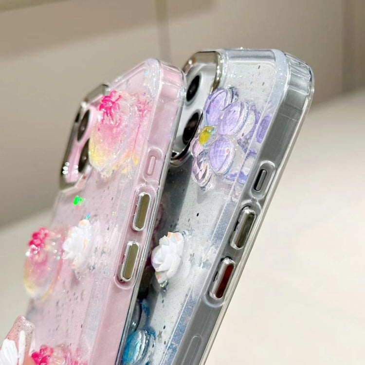 For iPhone 15 Pro 3D Flower Glitter Epoxy TPU Phone Case(Pink Strawberry) - HoMEdemic™ 