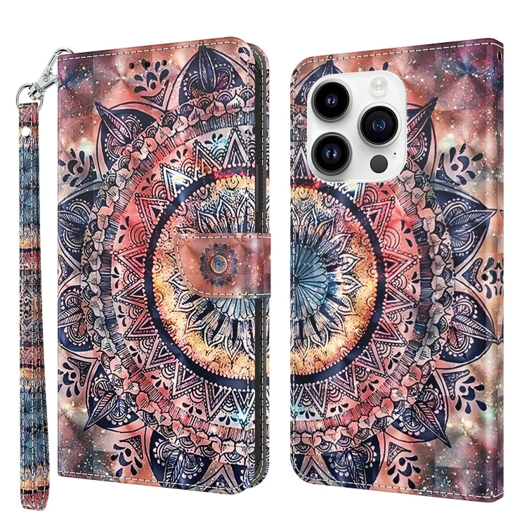 For iPhone 15 Pro 3D Painted Leather Phone Case(Colorful Mandala) - HoMEdemic™ 
