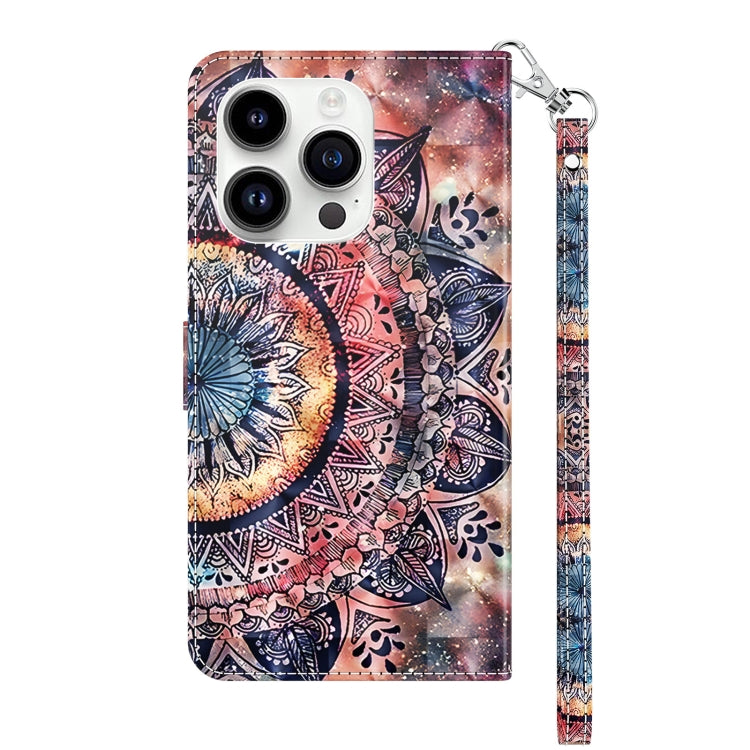 For iPhone 15 Pro 3D Painted Leather Phone Case(Colorful Mandala) - HoMEdemic™ 