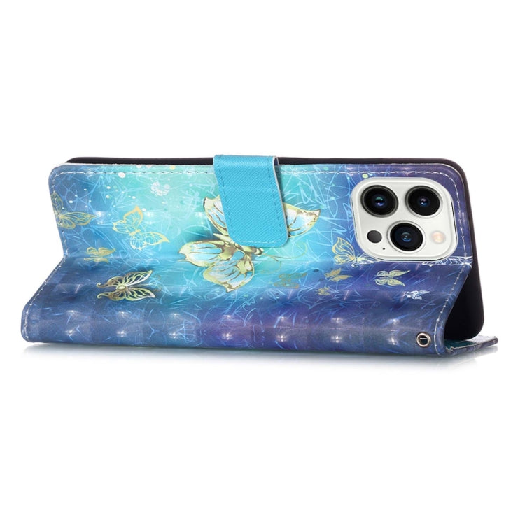 For iPhone 15 Pro 3D Painting Horizontal Flip Leather Phone Case(Golden Butterfly) - HoMEdemic™ 