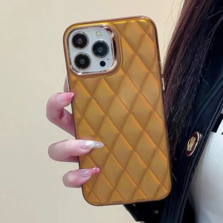 For iPhone 15 Pro 3D Rhombus Electroplating TPU Hybrid PC Phone Case(Gold) - HoMEdemic™ 
