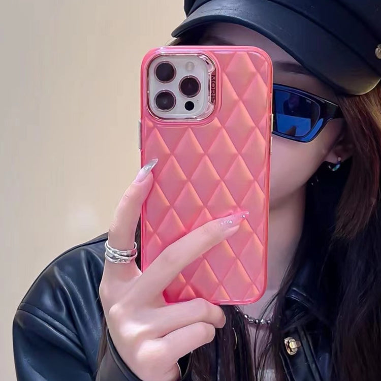 For iPhone 15 Pro 3D Rhombus Electroplating TPU Hybrid PC Phone Case(Rose Red) - HoMEdemic™ 