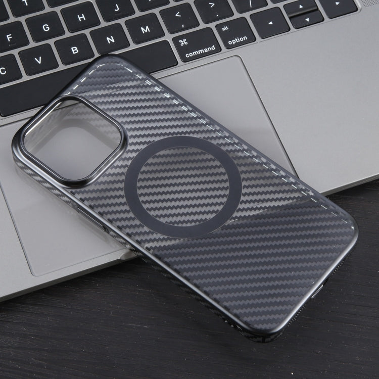 For iPhone 15 Pro 6D Plated Carbon Fiber Clear Magsafe PC Phone Case(Starry Black) - HoMEdemic™ 