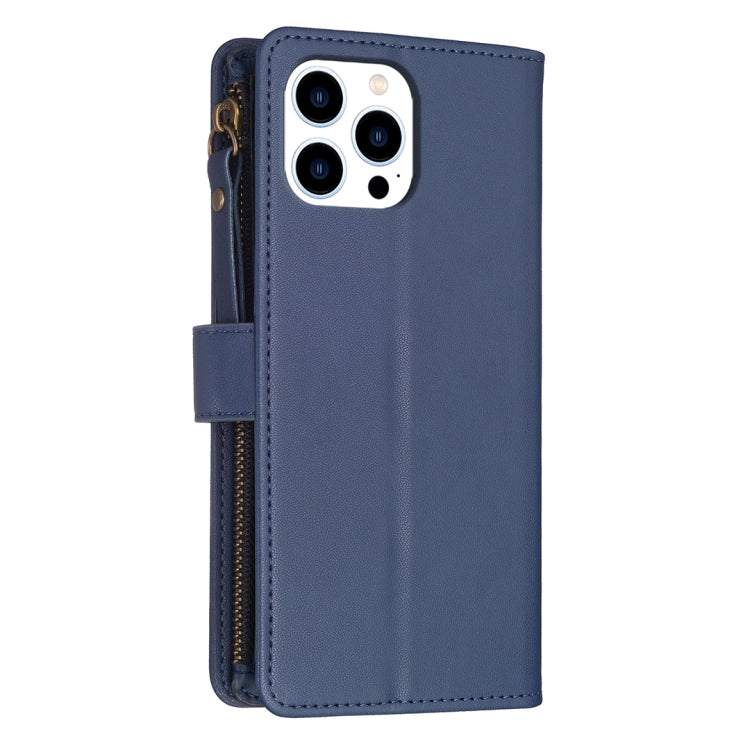 For iPhone 15 Pro 9 Card Slots Zipper Wallet Leather Flip Phone Case(Blue) - HoMEdemic™ 