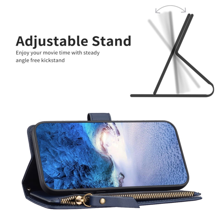 For iPhone 15 Pro 9 Card Slots Zipper Wallet Leather Flip Phone Case(Blue) - HoMEdemic™ 