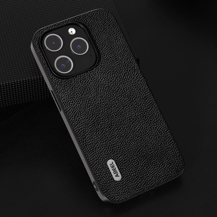 For iPhone 15 Pro ABEEL Black Edge Genuine Leather Mino Phone Case(Black) - HoMEdemic™ 