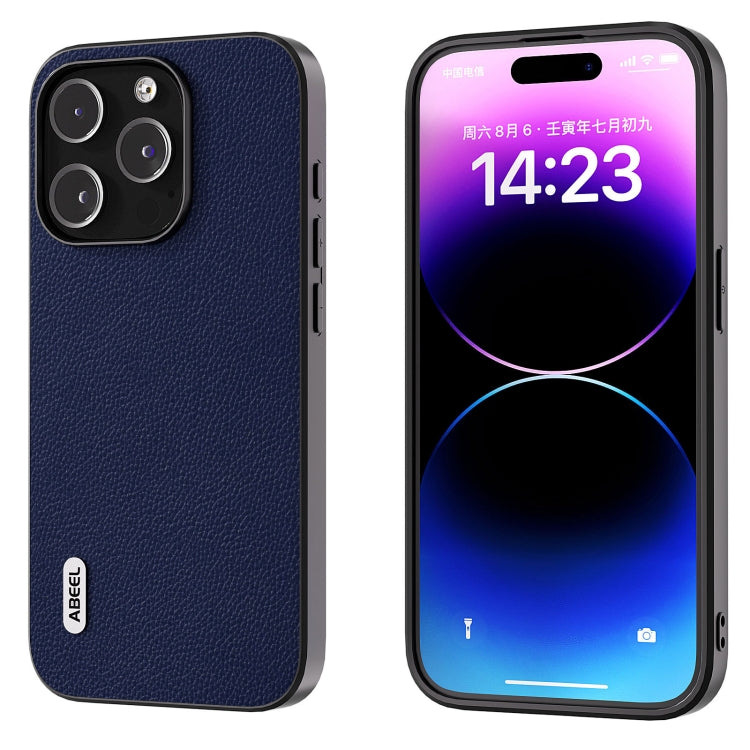For iPhone 15 Pro ABEEL Black Edge Genuine Leather Mino Phone Case(Royal Blue) - HoMEdemic™ 