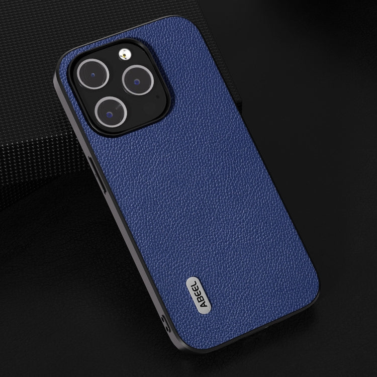 For iPhone 15 Pro ABEEL Black Edge Genuine Leather Mino Phone Case(Royal Blue) - HoMEdemic™ 