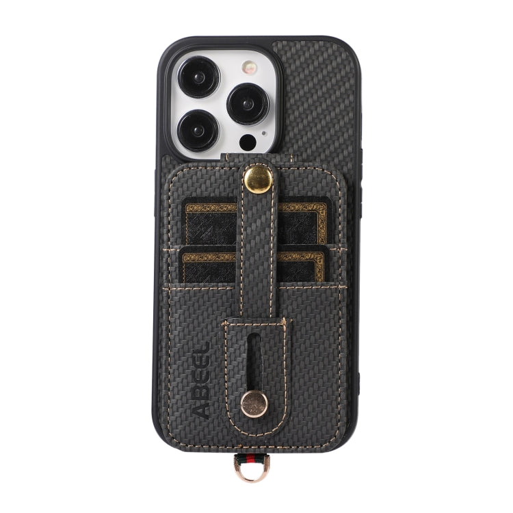 For iPhone 15 Pro ABEEL Carbon Fiber RFID Card Holder Phone Case(Black) - HoMEdemic™ 