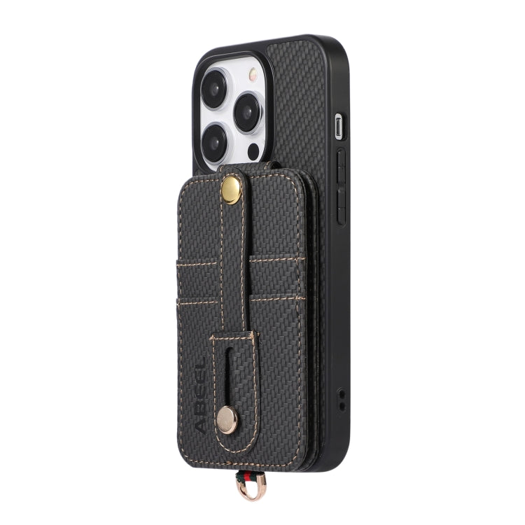 For iPhone 15 Pro ABEEL Carbon Fiber RFID Card Holder Phone Case(Black) - HoMEdemic™ 