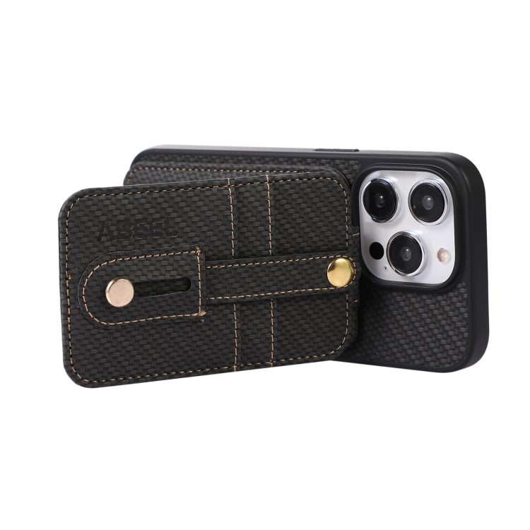 For iPhone 15 Pro ABEEL Carbon Fiber RFID Card Holder Phone Case(Black) - HoMEdemic™ 