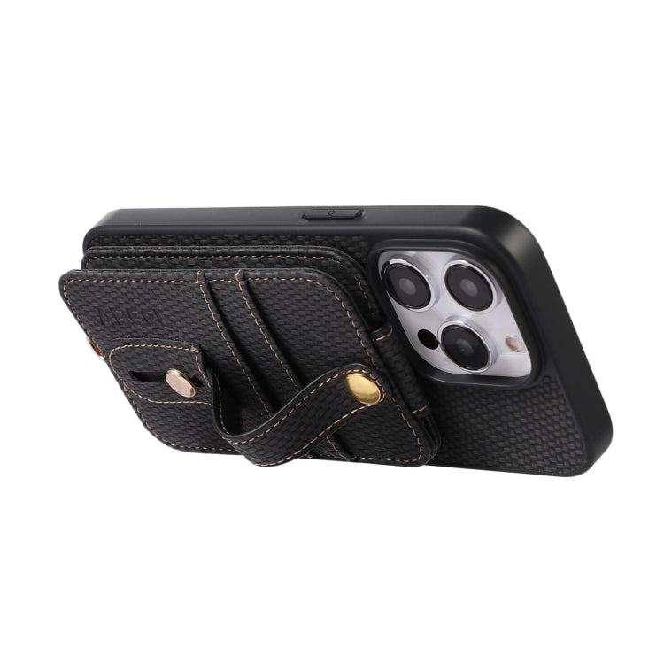 For iPhone 15 Pro ABEEL Carbon Fiber RFID Card Holder Phone Case(Black) - HoMEdemic™ 