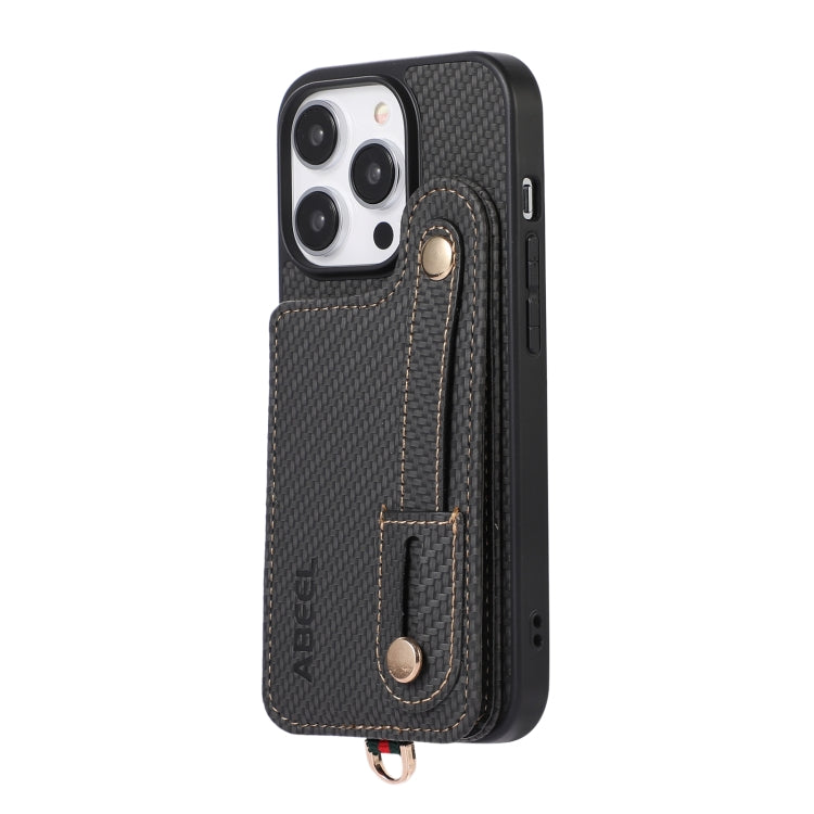 For iPhone 15 Pro ABEEL Carbon Fiber RFID Card Holder Phone Case(Black) - HoMEdemic™ 