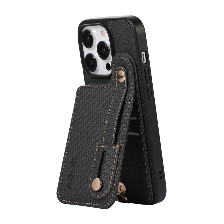 For iPhone 15 Pro ABEEL Carbon Fiber RFID Card Holder Phone Case(Black) - HoMEdemic™ 