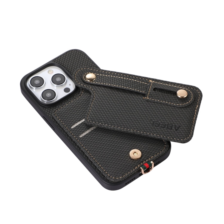 For iPhone 15 Pro ABEEL Carbon Fiber RFID Card Holder Phone Case(Black) - HoMEdemic™ 
