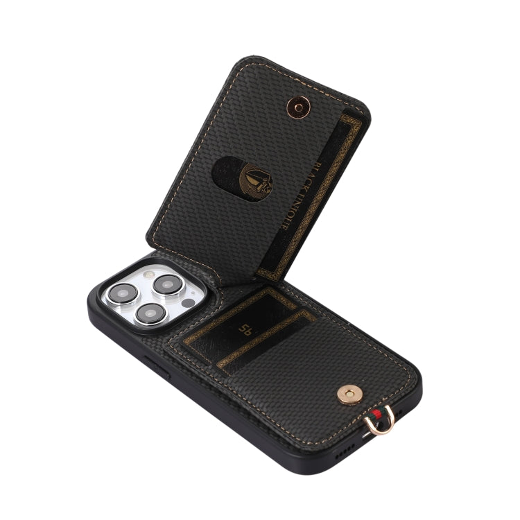 For iPhone 15 Pro ABEEL Carbon Fiber RFID Card Holder Phone Case(Black) - HoMEdemic™ 