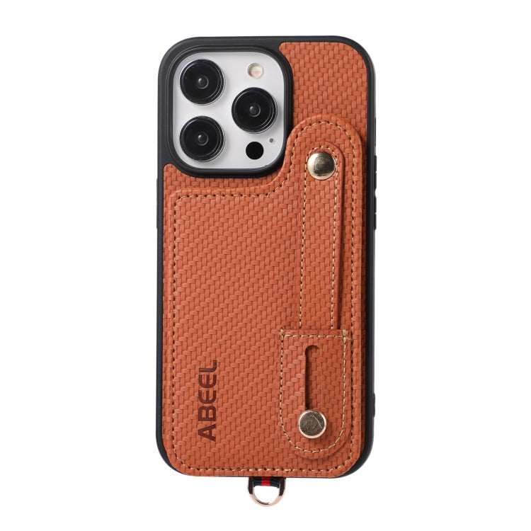 For iPhone 15 Pro ABEEL Carbon Fiber RFID Card Holder Phone Case(Brown) - HoMEdemic™ 