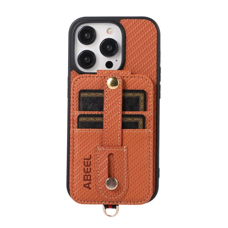 For iPhone 15 Pro ABEEL Carbon Fiber RFID Card Holder Phone Case(Brown) - HoMEdemic™ 