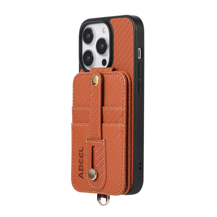 For iPhone 15 Pro ABEEL Carbon Fiber RFID Card Holder Phone Case(Brown) - HoMEdemic™ 