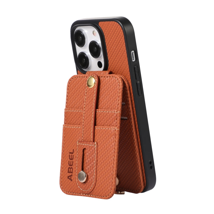 For iPhone 15 Pro ABEEL Carbon Fiber RFID Card Holder Phone Case(Brown) - HoMEdemic™ 