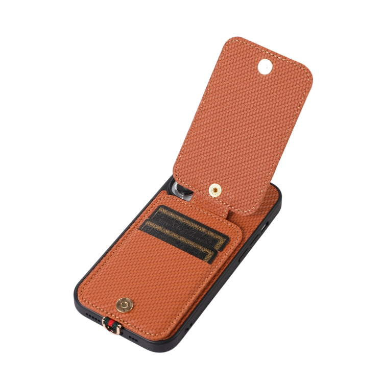 For iPhone 15 Pro ABEEL Carbon Fiber RFID Card Holder Phone Case(Brown) - HoMEdemic™ 