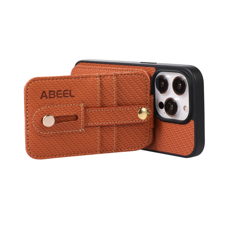 For iPhone 15 Pro ABEEL Carbon Fiber RFID Card Holder Phone Case(Brown) - HoMEdemic™ 