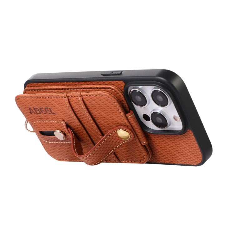 For iPhone 15 Pro ABEEL Carbon Fiber RFID Card Holder Phone Case(Brown) - HoMEdemic™ 