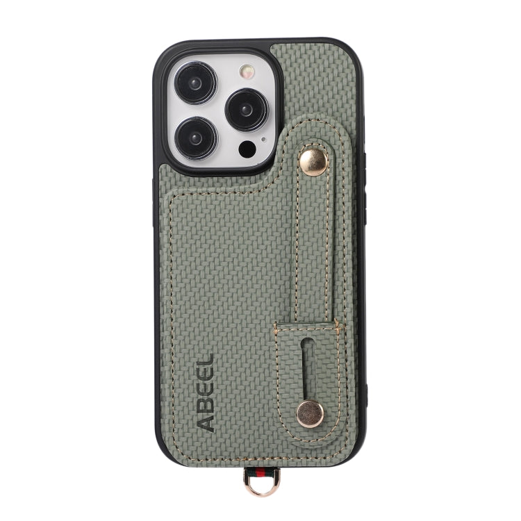 For iPhone 15 Pro ABEEL Carbon Fiber RFID Card Holder Phone Case(Green) - HoMEdemic™ 