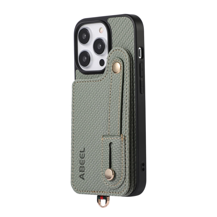 For iPhone 15 Pro ABEEL Carbon Fiber RFID Card Holder Phone Case(Green) - HoMEdemic™ 