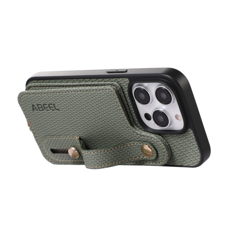 For iPhone 15 Pro ABEEL Carbon Fiber RFID Card Holder Phone Case(Green) - HoMEdemic™ 